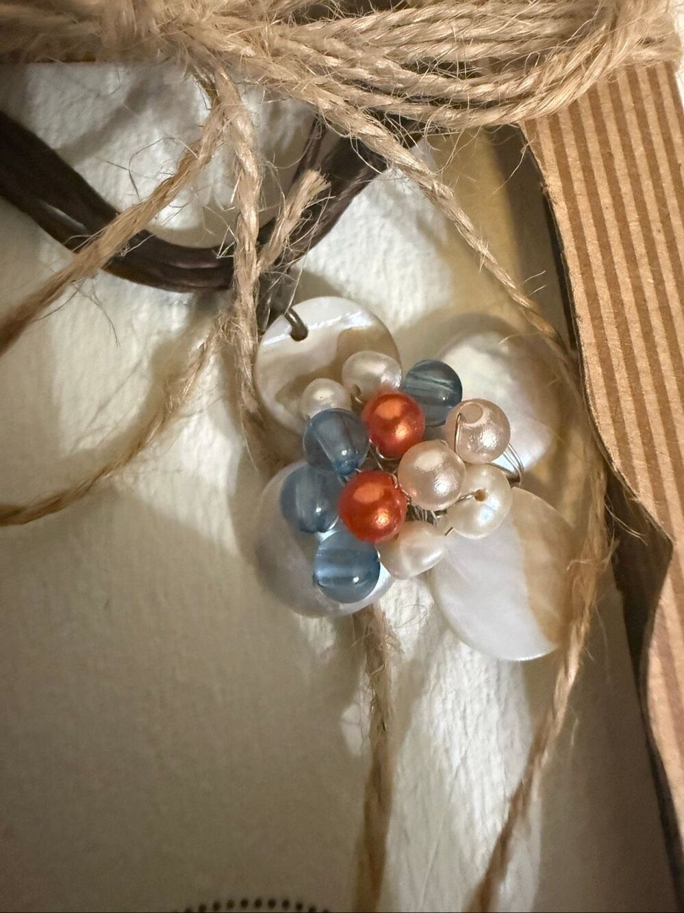 Mud Pie Women's Mother of Pearl Beaded Leather Strand Necklace Multicolor